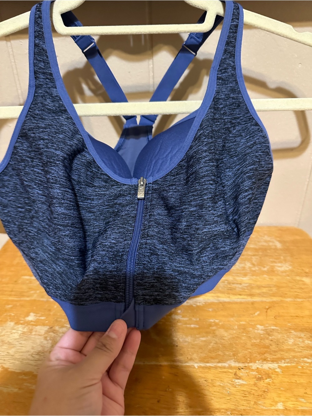 Victoria's Secret Heathered Blue Front-Zip Sports Bra